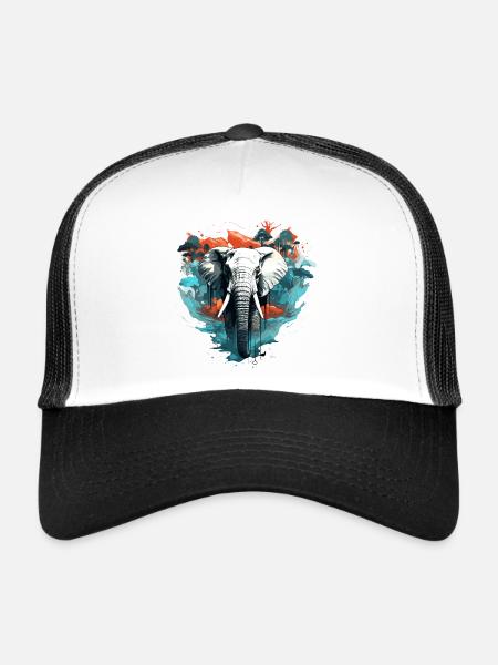 Künstlerischer Elefant - Trucker Cap - Weiß/Schwarz - Vorne