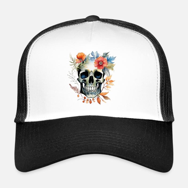Botanic Skull Art in Bloom - Trucker Cap - white/black