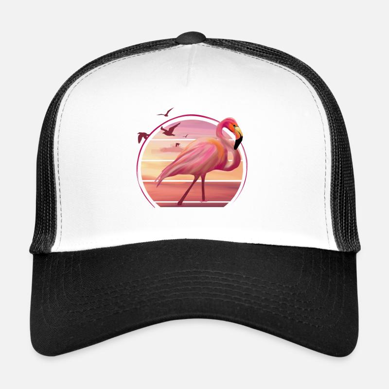 Flamingo beach vibes- Sunset Summer Illustration Trucker Cap