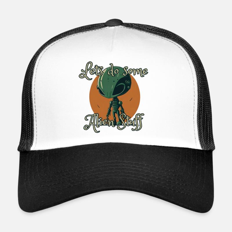 Vert rétro alien, design minimaliste - Casquette trucker  - blanc/noir