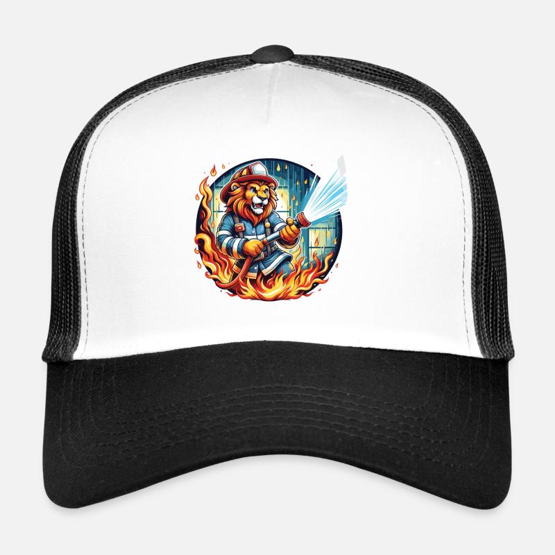 Lion, Pompier, Pompier, Flammes, Héros Casquette trucker 