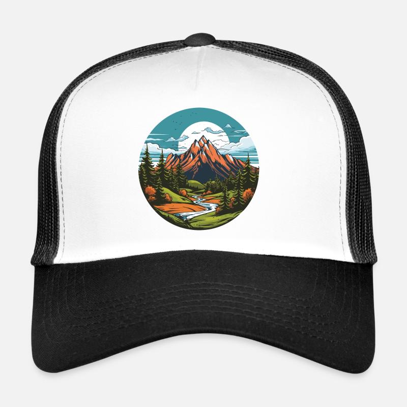 Berge Landschaft Kreis - Trucker Cap - Weiß/Schwarz