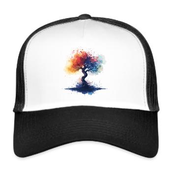 Baum bunt Aquarell Stil - Trucker Cap - Weiß/Schwarz - Vorne