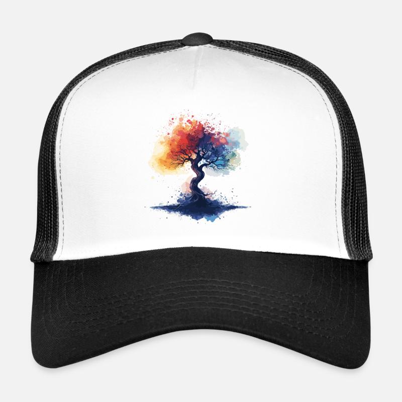 Baum bunt Aquarell Stil - Trucker Cap - Weiß/Schwarz