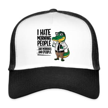 Premier crocodile au café avec tasse à café - Casquette trucker  - blanc/noir - Devant