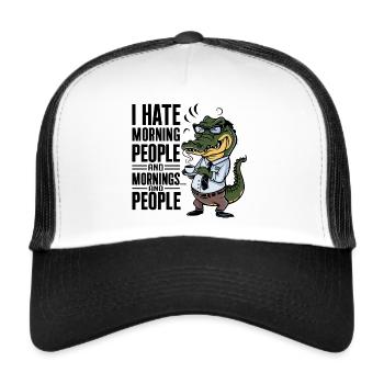 First coffee grumpy crocodile with coffee cup - Trucker Cap - white/black - Front