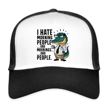 First coffee grumpy crocodile with coffee cup - Trucker Cap - white/black - Front