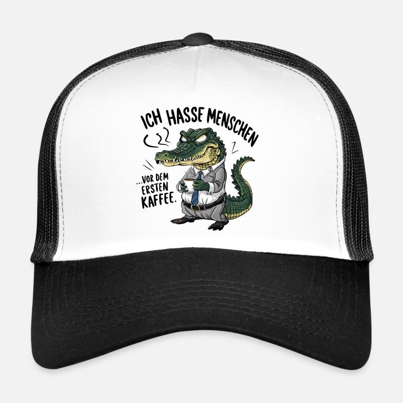 Erst Kaffee grantiges Krokodil mit Kaffeetasse Trucker Cap