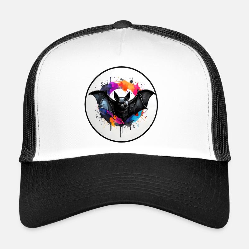 Chauve-souris en technique d’aquarelle dans une zone circulaire Casquette trucker 