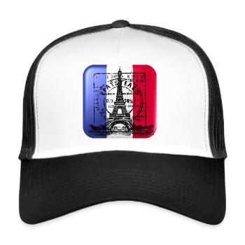 PARIS -Französische Eleganz/Eiffelturm/Trikolore - Trucker Cap - Weiß/Schwarz - Vorne