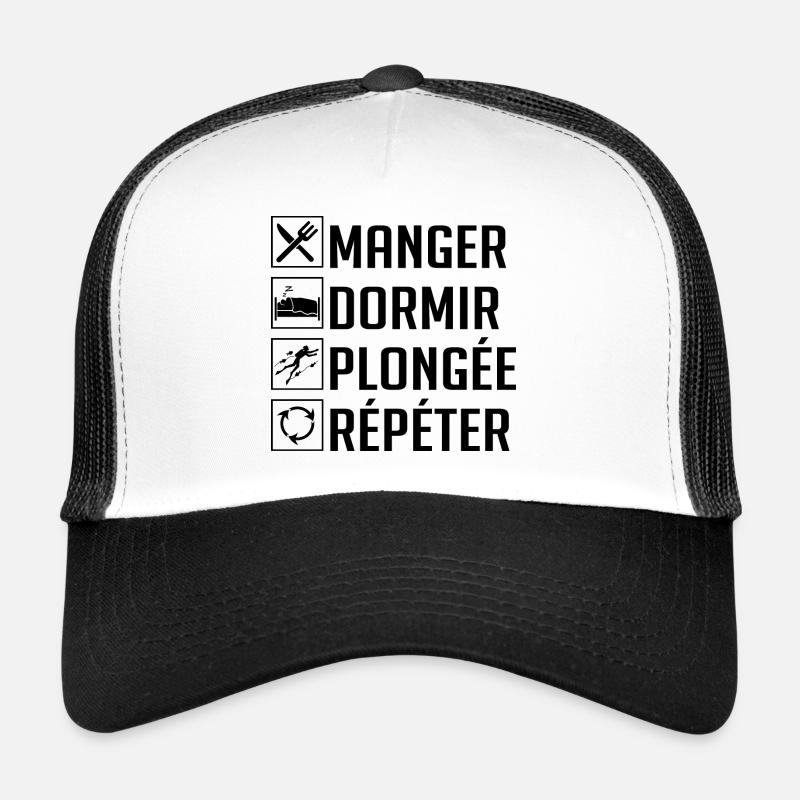 Manger, Dormir, Plongée, Répéter - Casquette trucker  - blanc/noir