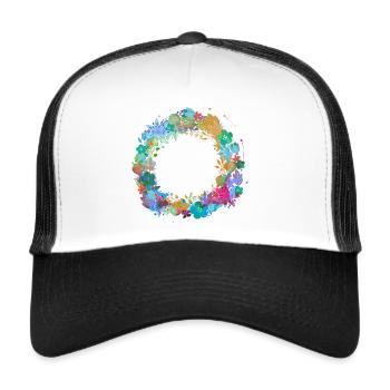 couronne de fleurs,vide, couronne,graffti,coloré,fleurs - Casquette trucker  - blanc/noir - Devant