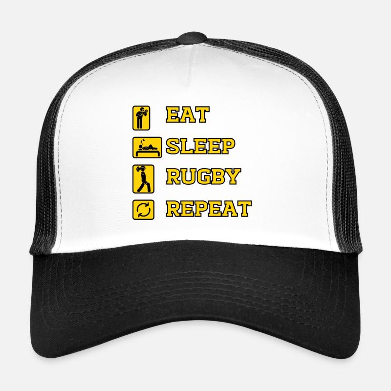 EAT SLEEP RUGBY REPEAT - Casquette trucker  - blanc/noir