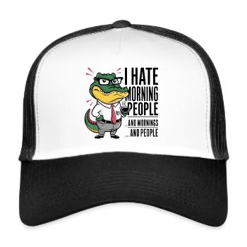 Premier crocodile au café avec tasse à café - Casquette trucker  - blanc/noir - Devant