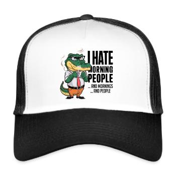 First coffee grumpy crocodile with coffee cup - Trucker Cap - white/black - Front