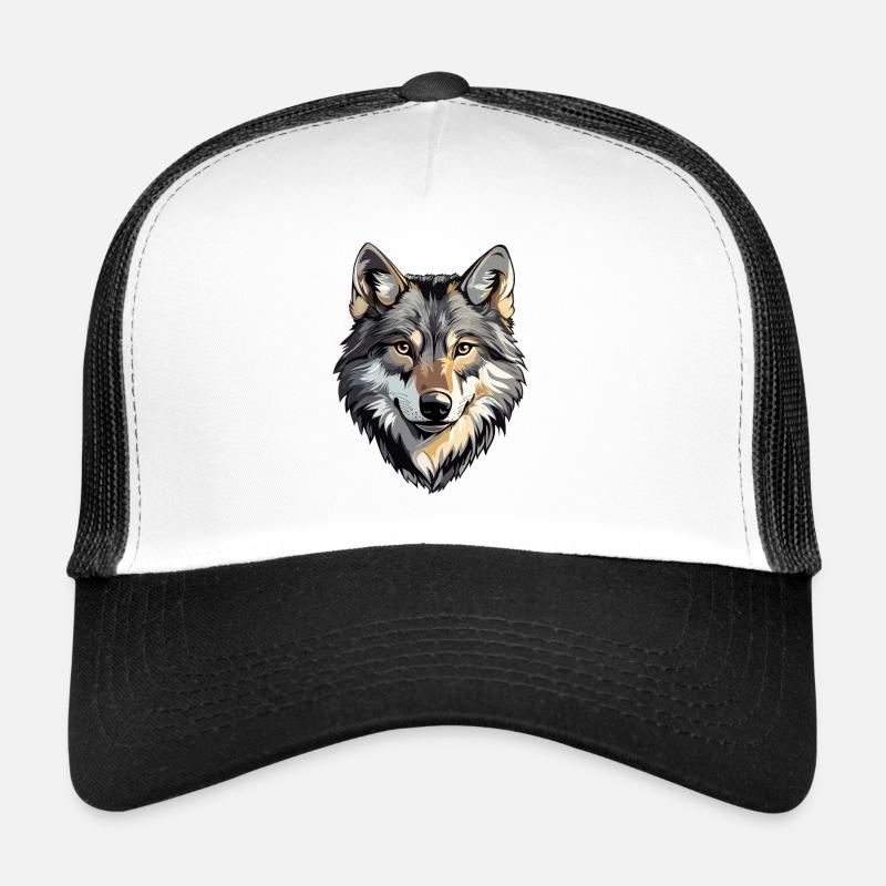 Wolfskopf, wilder Wolf, Wolfsrudel - Trucker Cap - Weiß/Schwarz