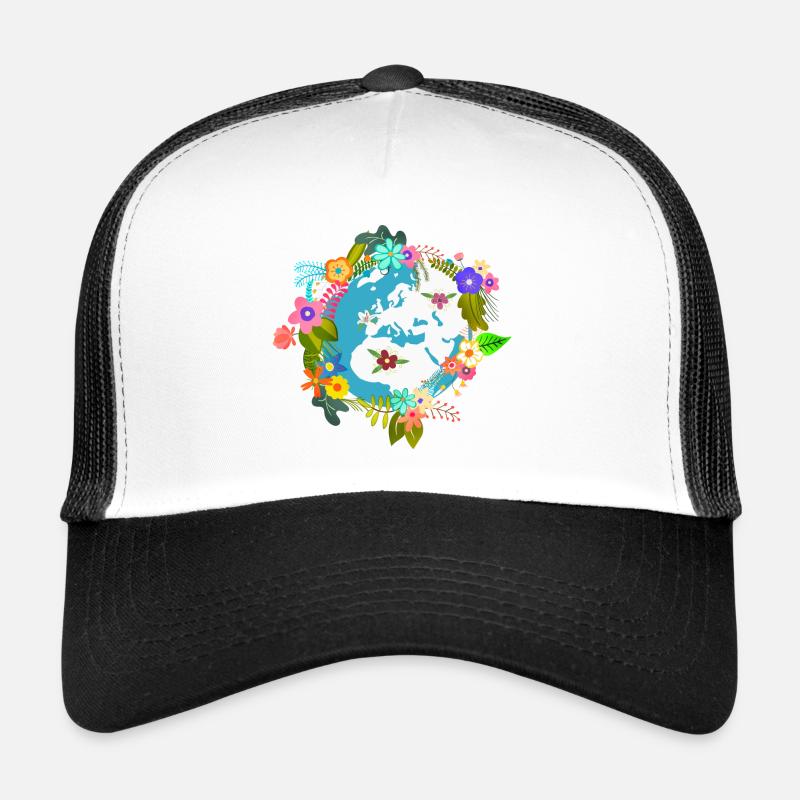 Blumen Erde Weltkugel - Trucker Cap - Weiß/Schwarz