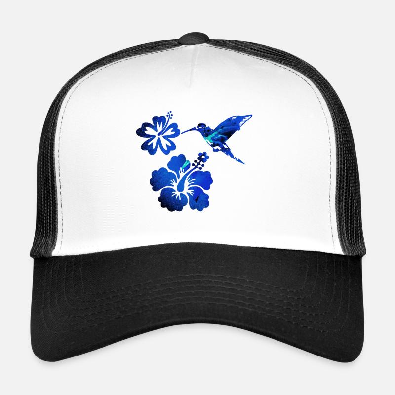 kolibri ,bleu, oiseau ,voler, aquarelle, fleur Casquette trucker 