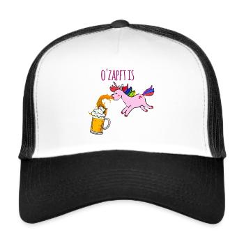 Kotzendes einhorn,einhorn ,bier , o'zapft is - Trucker Cap - Weiß/Schwarz - Vorne