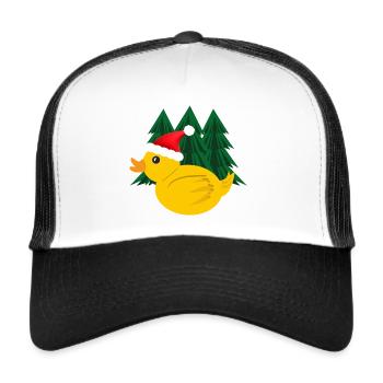 Ente mit Weihnachtsmütze im Wald. - Trucker Cap - Weiß/Schwarz - Vorne
