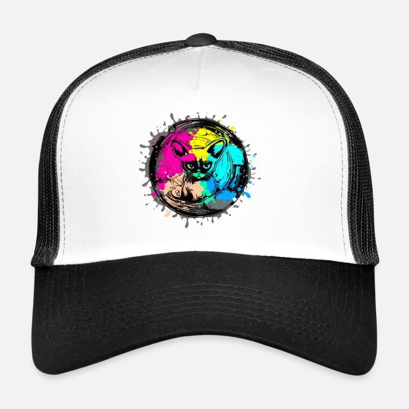 Siamkatze,katze, illustration, Graffiti, bunt - Trucker Cap - Weiß/Schwarz
