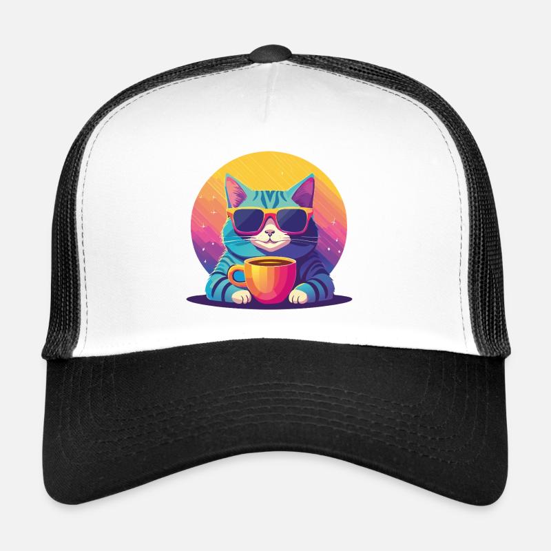Cool Cat Coffee Vibes - Casquette trucker  - blanc/noir