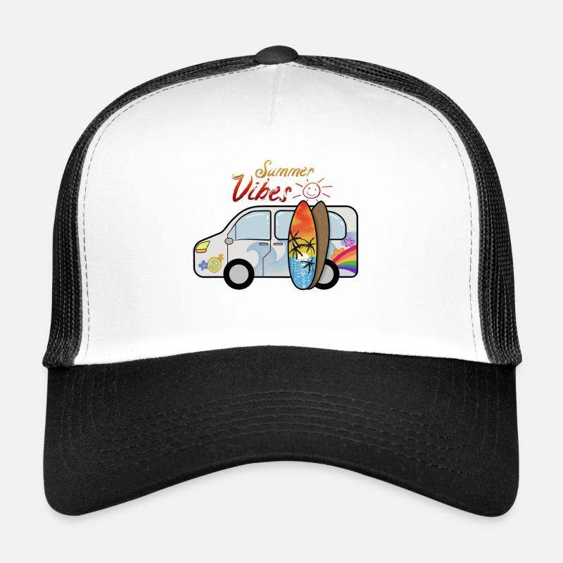 Camping bus avec planches de surf surfeurs vacances d'été Casquette trucker 