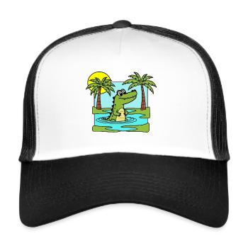 Ist das ein Krokodil oder ein Alligator im Sumpf? - Trucker Cap - Weiß/Schwarz - Vorne