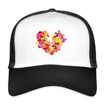Blossom,Heart,Flower Heart,Flowers,Leaves - Trucker Cap - white/black - Front