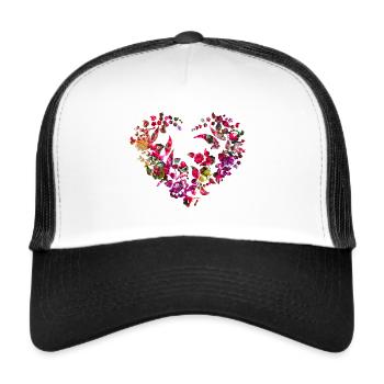 Hungarian Flowers, Heart, Ornaments, Flower Heart, Fruit - Trucker Cap - white/black - Front