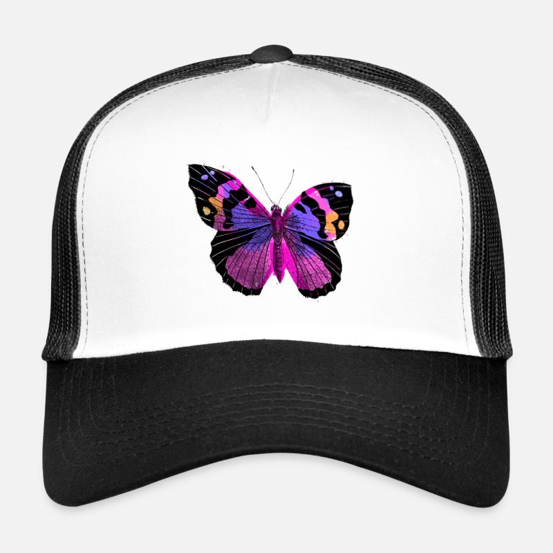 Schmetterling, bunt, pink, illustration - Trucker Cap - Weiß/Schwarz