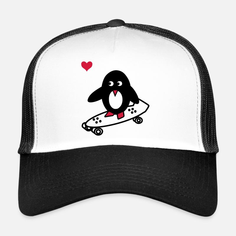 pingouin avec le skate-board - Casquette trucker  - blanc/noir
