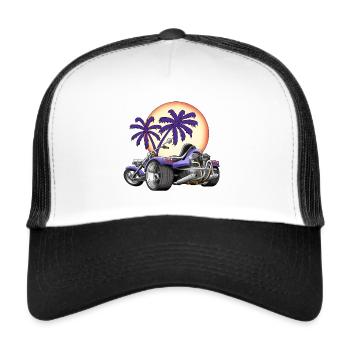 TRIKE KINGS / Sunset trike avec palmiers - Casquette trucker  - blanc/noir - Devant