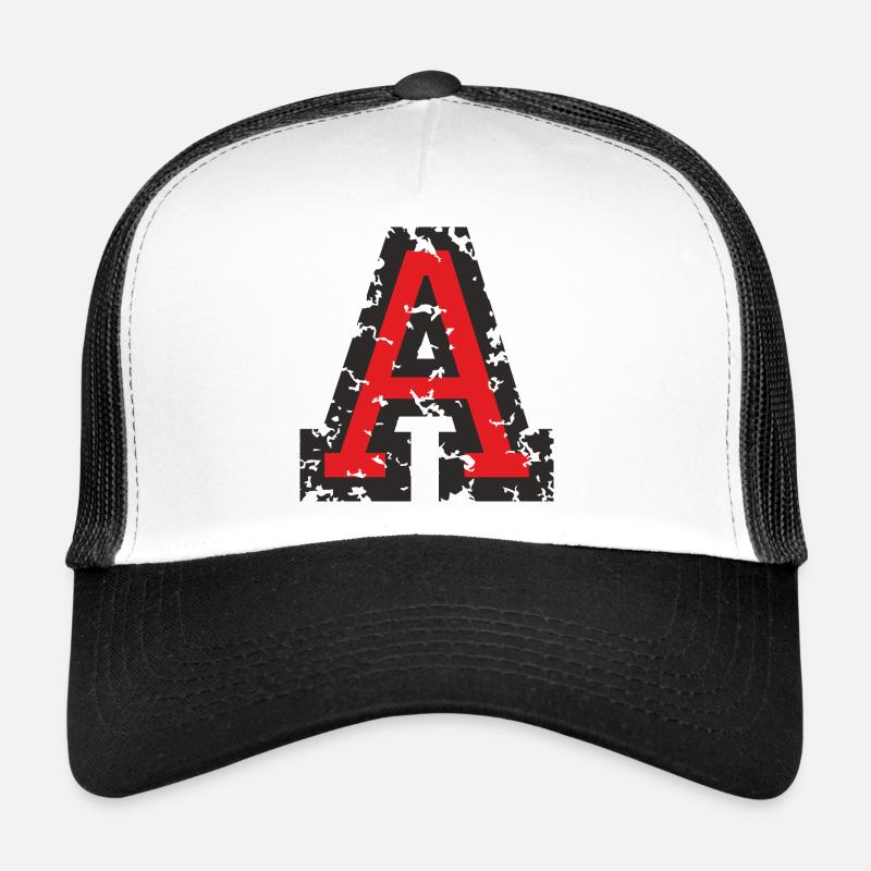A (Vintage Rot) Buchstabe A - Trucker Cap - Weiß/Schwarz