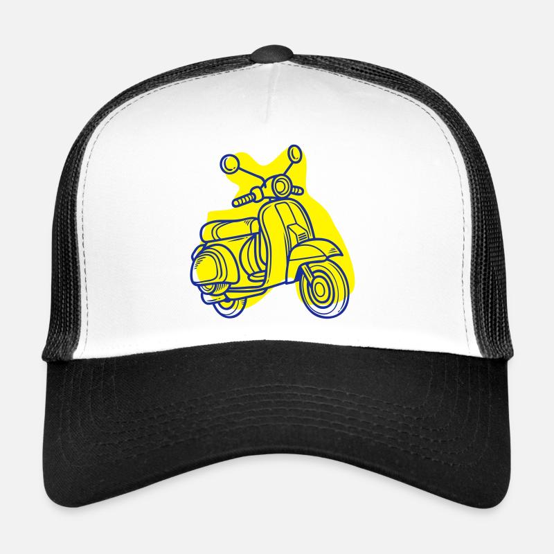 Retro Motorcycle in Bright Colors - Trucker Cap - white/black