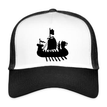 Wikingerboot Schiff Schattenbild - Trucker Cap - Weiß/Schwarz - Vorne