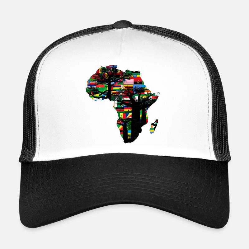 afrique baobab et drapeaux - Casquette trucker  - blanc/noir