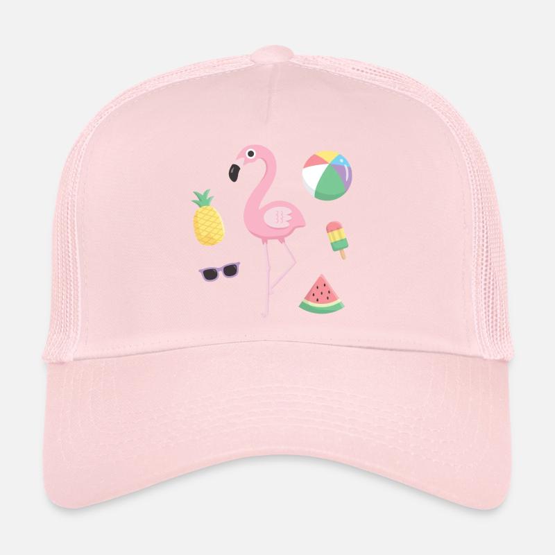 Flamant rose mignon et articles d’été de plage Casquette trucker 