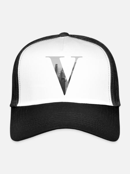 Lettre V de New York - Casquette trucker  - blanc/noir - Devant
