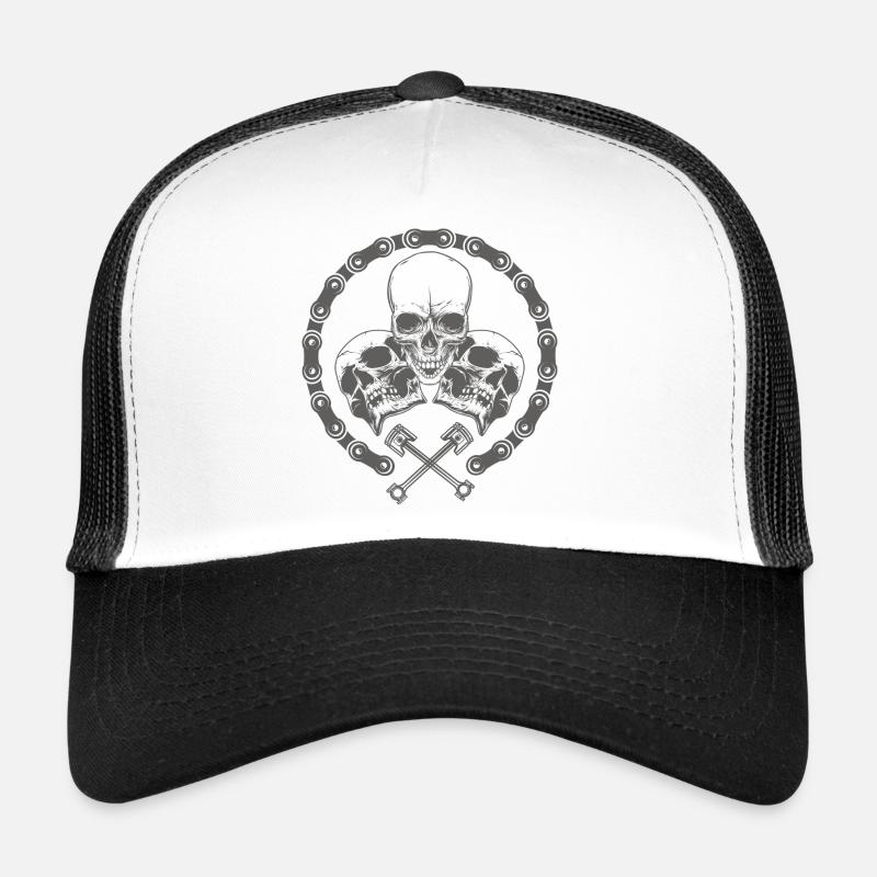 Dark Skull and Crossed Keys Design - Trucker Cap - Weiß/Schwarz