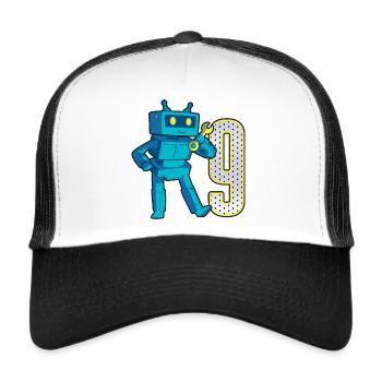 9th Birthday Retro Robot 9 Years Old Robotics - Trucker Cap - white/black - Front