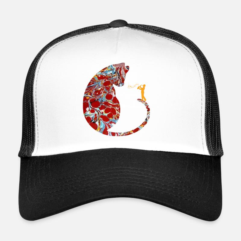 chat avec saxophone e 251 - Casquette trucker  - blanc/noir