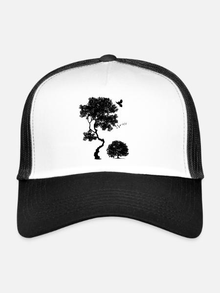 Forêt, Oiseaux arboricoles, Nature, Graphisme pour hommes, Arbres - Casquette trucker  - blanc/noir - Devant