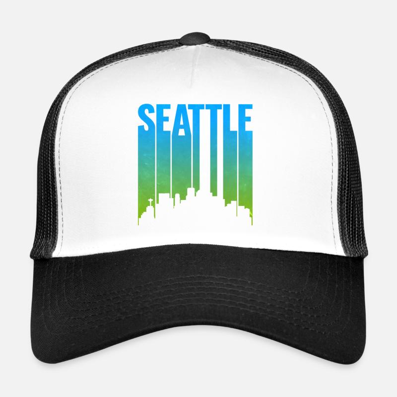 Estampe d’art au néon de la Skyline de Seattle Casquette trucker 