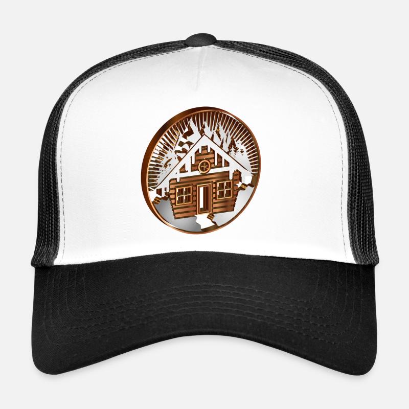 Cabane enneigée dans les montagnes en médaillon Casquette trucker 