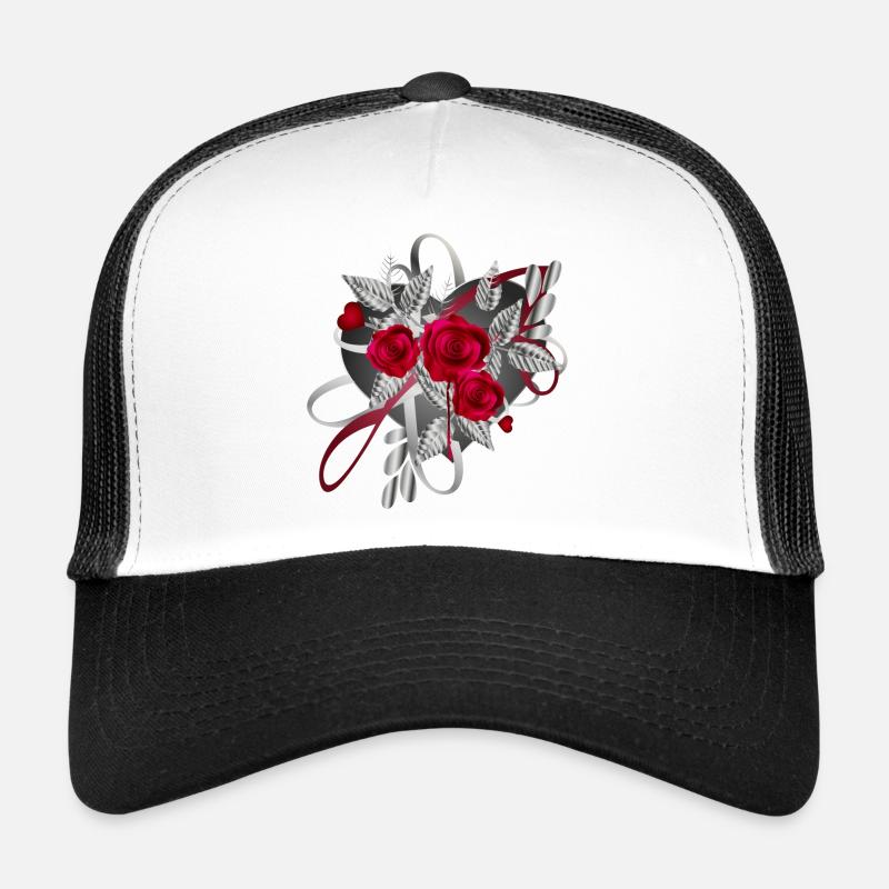 Composition argentée de la Saint-Valentin avec des roses Casquette trucker 