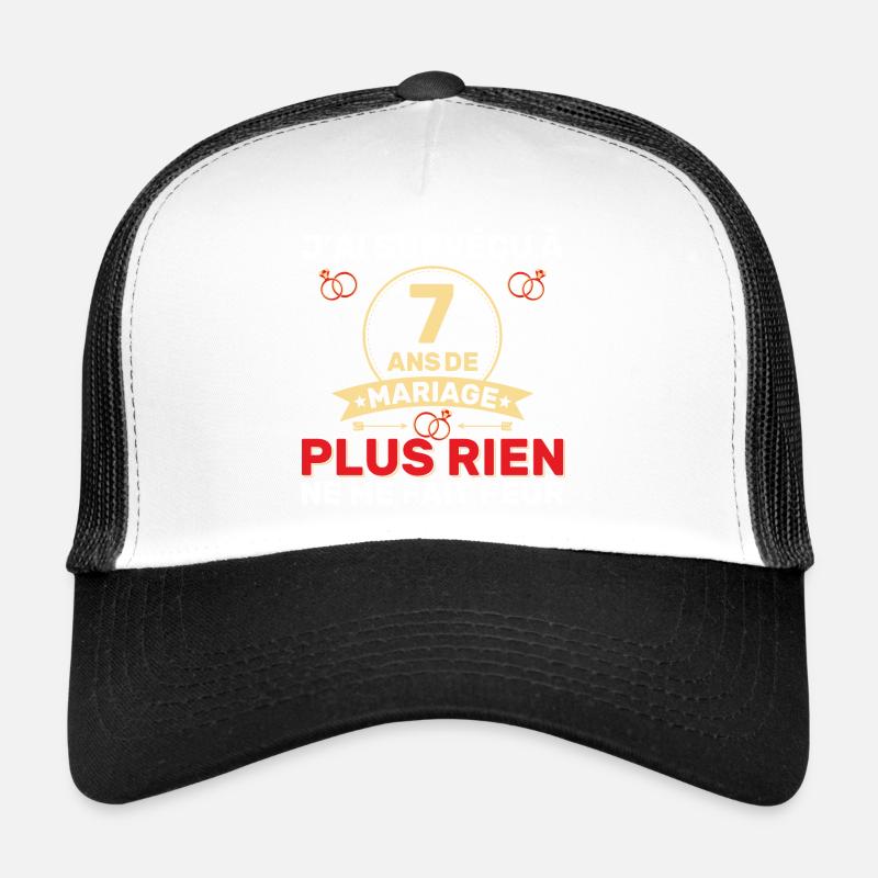 7 Ans De Mariage Noces De Coton Cadeau Mari 7eme - Casquette trucker  - blanc/noir