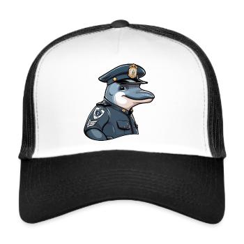 Delfin Polizei - Trucker Cap - Weiß/Schwarz - Vorne