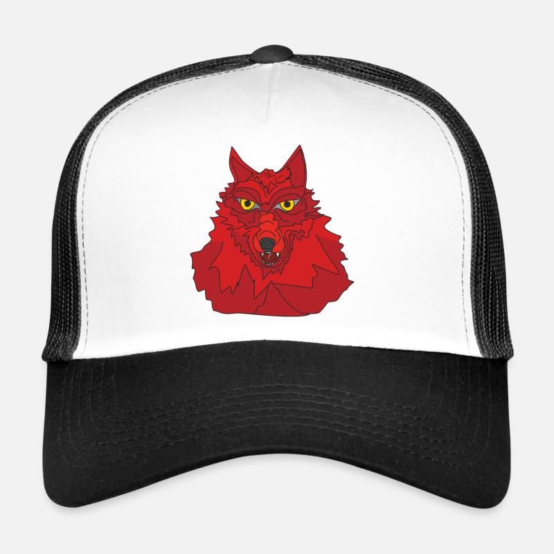 roter Wolf - Trucker Cap - Weiß/Schwarz