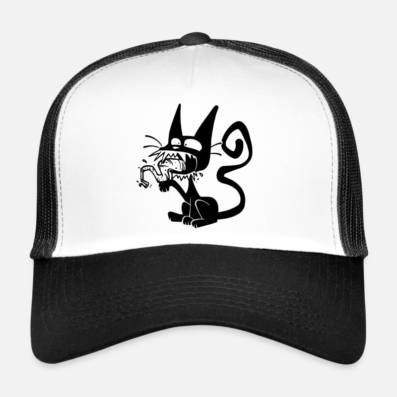 Blaack Cat licking paw - Trucker Cap - white/black